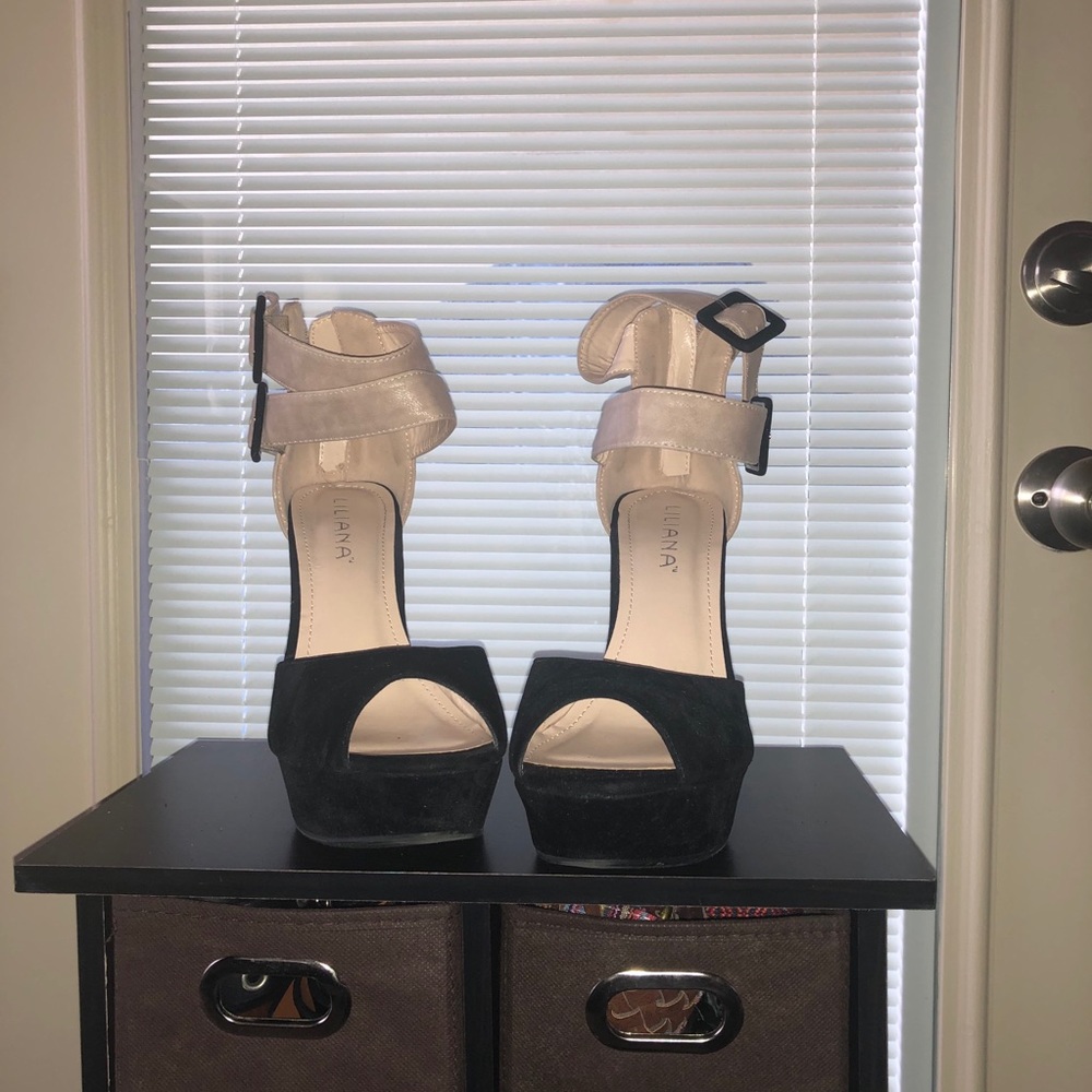 Cream and black platform sandals